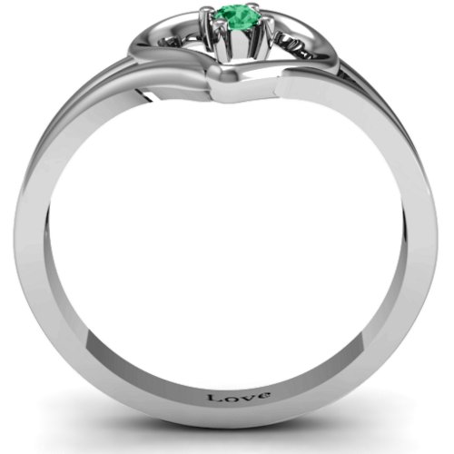 Split Shank Heart Ring – Sterling Silver with Emerald