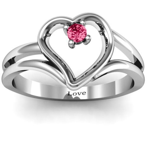 Split Shank Heart Ring – Sterling Silver with Ruby