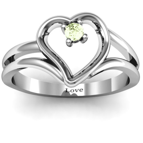Split Shank Heart Ring – Sterling Silver with Peridot