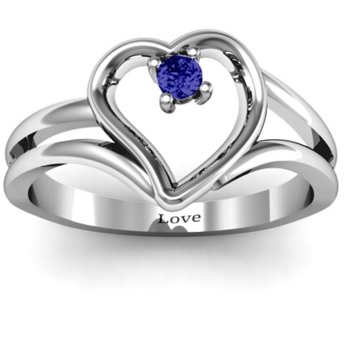 Split Shank Heart Ring – Sterling Silver with Blue Sapphire