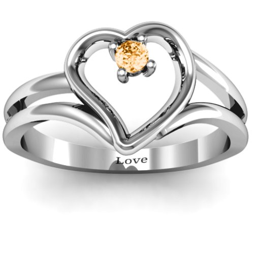 Split Shank Heart Ring – Sterling Silver with Citrine