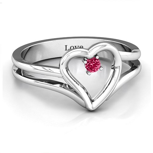 Split Shank Heart Ring – Sterling Silver with Ruby