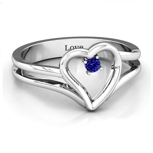 Split Shank Heart Ring – Sterling Silver with Blue Sapphire