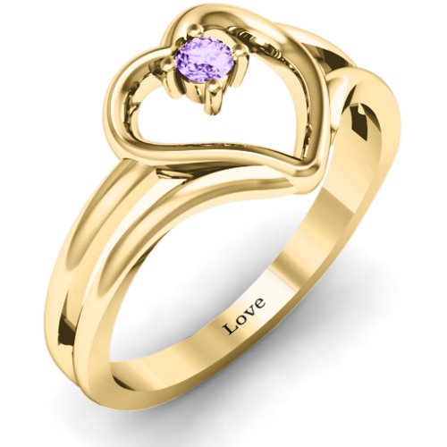 Split Shank Heart Ring – 10K Yellow Gold with Amethyst