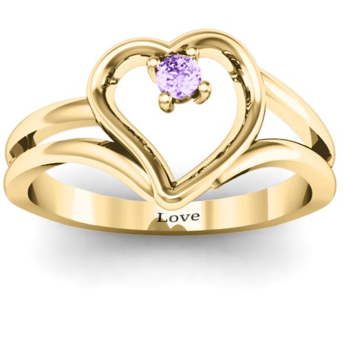 Split Shank Heart Ring – 10K Yellow Gold with Amethyst