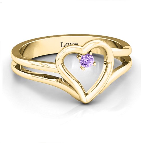 Split Shank Heart Ring – 10K Yellow Gold with Amethyst