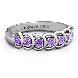 6 to 9 Stones in Halo Ring in 925 Sterling Silver with Amethyst and Cubic Zirconia