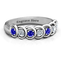 6 to 9 Stones in Halo Ring in 925 Sterling Silver with Blue Sapphire and Cubic Zirconia