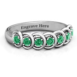 6 to 9 Stones in Halo Ring in 925 Sterling Silver with Emerald and Cubic Zirconia
