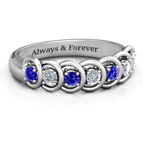 6 to 9 Stones in Halo Ring – Sterling Silver with Blue Sapphire and Cubic Zirconia