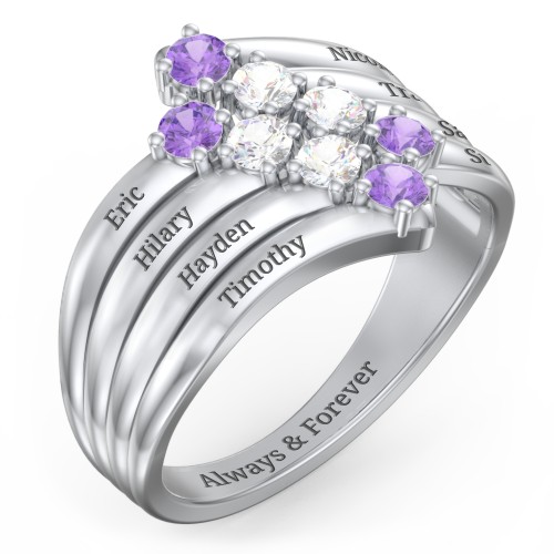 8 Stone Wave Ring – 10K White Gold with Amethyst and Cubic Zirconia