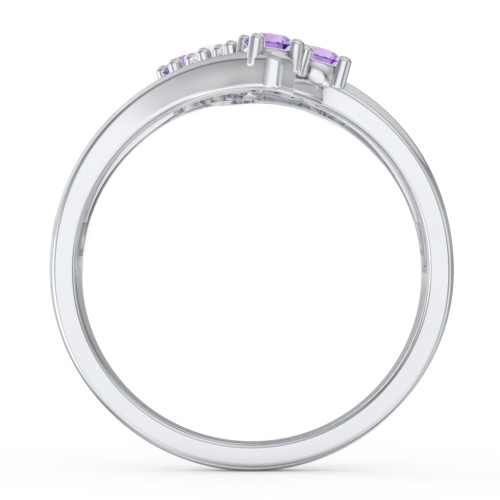 8 Stone Wave Ring – 10K White Gold with Amethyst and Cubic Zirconia
