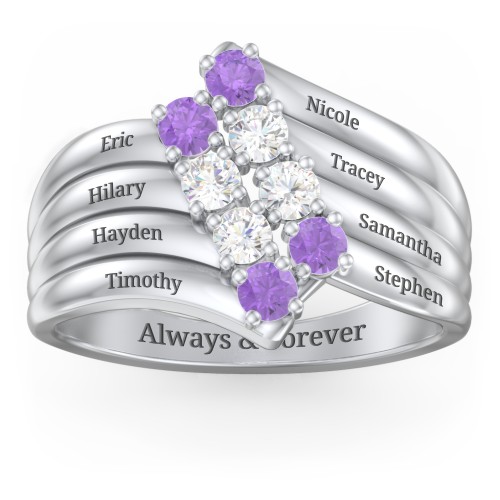 8 Stone Wave Ring – 10K White Gold with Amethyst and Cubic Zirconia
