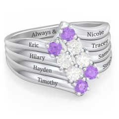 8 Stone Wave Ring – 10K Rose Gold with Amethyst and Cubic Zirconia