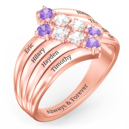 8 Stone Wave Ring – 10K Rose Gold with Amethyst and Cubic Zirconia