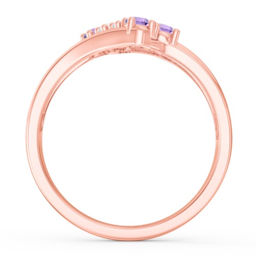 8 Stone Wave Ring – 10K Rose Gold with Amethyst and Cubic Zirconia