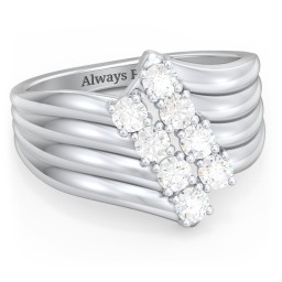 8 Stone Wave Ring in 925 Sterling Silver with Diamond