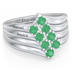 8 Stone Wave Ring in 925 Sterling Silver with Emerald