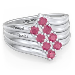 8 Stone Wave Ring in 925 Sterling Silver with Ruby