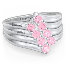 8 Stone Wave Ring in 925 Sterling Silver with Pink Tourmaline