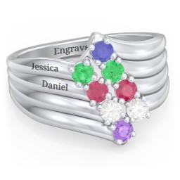 8 Stone Wave Ring in 925 Sterling Silver with Emerald, Ruby, Cubic Zirconia, Amethyst, and Blue Sapphire