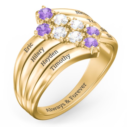 8 Stone Wave Ring – 10K Yellow Gold with Amethyst and Cubic Zirconia
