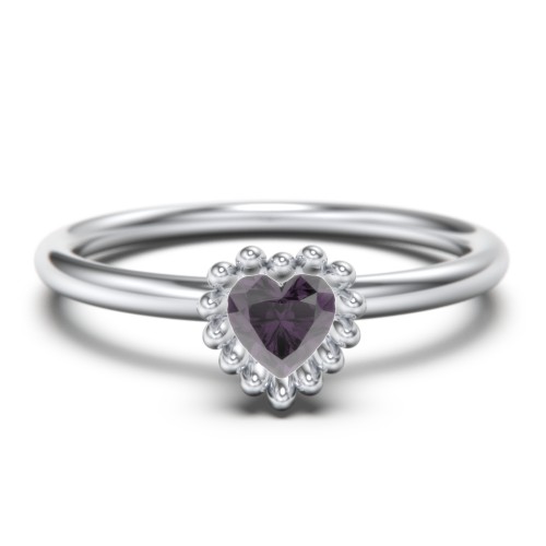 Stacking Heart Gemstone Ring with Beaded Prongs