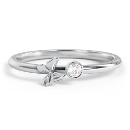Stacking Butterfly Ring with Bezeled Gemstone in 925 Sterling Silver
