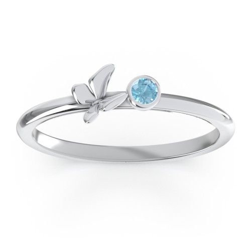 Stacking Butterfly Ring with Bezeled Gemstone