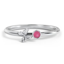 Stacking Butterfly Ring with Bezeled Gemstone in 925 Sterling Silver with Ruby