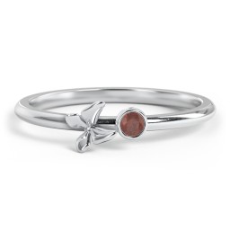 Stacking Butterfly Ring with Bezeled Gemstone in 925 Sterling Silver with Garnet