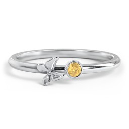 Stacking Butterfly Ring with Bezeled Gemstone in 925 Sterling Silver with Citrine