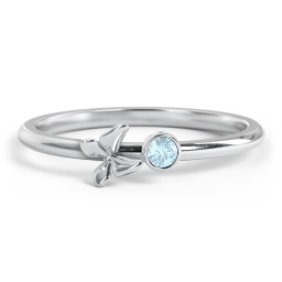 Stacking Butterfly Ring with Bezeled Gemstone in 925 Sterling Silver with Blue Topaz