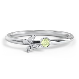 Stacking Butterfly Ring with Bezeled Gemstone in 925 Sterling Silver with Peridot