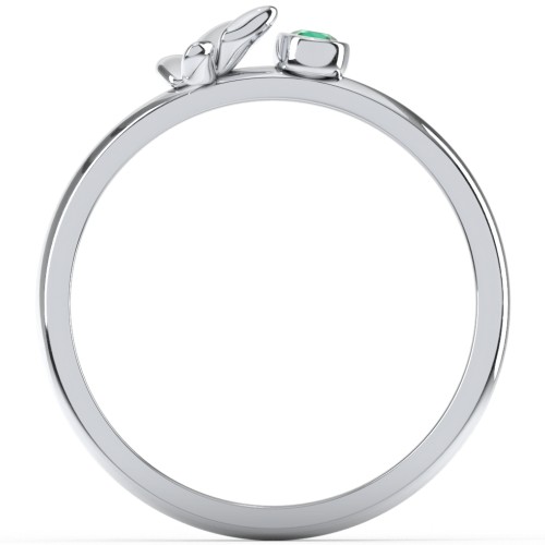 Stacking Butterfly Ring with Bezeled Gemstone – Sterling Silver with Emerald