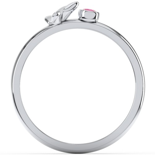 Stacking Butterfly Ring with Bezeled Gemstone – Sterling Silver with Ruby