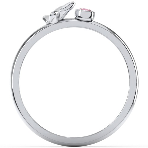 Stacking Butterfly Ring with Bezeled Gemstone – Sterling Silver with Pink Tourmaline