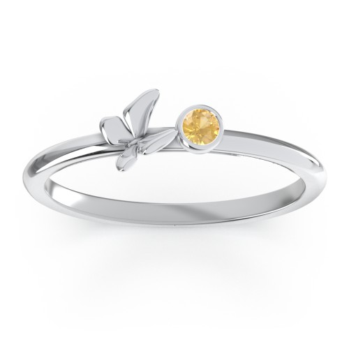 Stacking Butterfly Ring with Bezeled Gemstone – Sterling Silver with Citrine