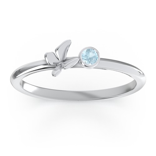 Stacking Butterfly Ring with Bezeled Gemstone – Sterling Silver with Blue Topaz