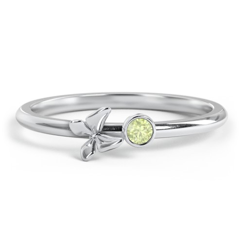 Stacking Butterfly Ring with Bezeled Gemstone – Sterling Silver with Peridot