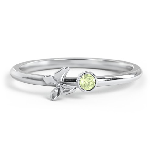Stacking Butterfly Ring with Bezeled Gemstone – Sterling Silver with Peridot
