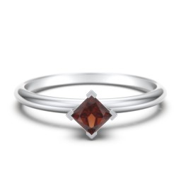 Stacking Ring with Compass Set Princess Gemstone in 925 Sterling Silver with Garnet