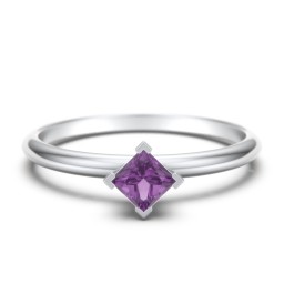 Stacking Ring with Compass Set Princess Gemstone in 925 Sterling Silver with Amethyst