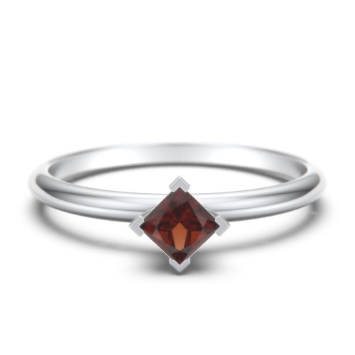 Stacking Ring with Compass Set Princess Gemstone – Sterling Silver with Garnet