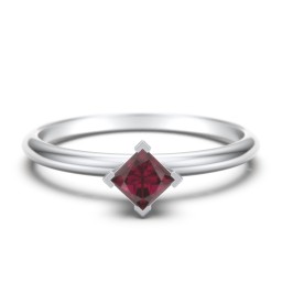 Stacking Ring with Compass Set Princess Gemstone in 925 Sterling Silver with Ruby