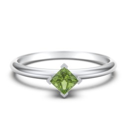 Stacking Ring with Compass Set Princess Gemstone in 925 Sterling Silver with Peridot
