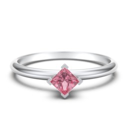 Stacking Ring with Compass Set Princess Gemstone in 925 Sterling Silver with Pink Tourmaline
