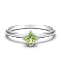 Stacking Ring with Compass Set Princess Gemstone in 925 Sterling Silver with Peridot