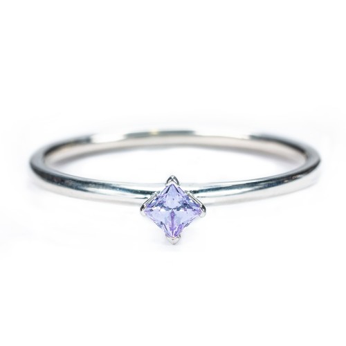 Stacking Ring with Compass Set Princess Gemstone – Sterling Silver with Ruby