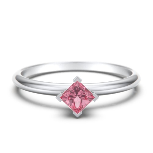 Stacking Ring with Compass Set Princess Gemstone – Sterling Silver with Pink Tourmaline